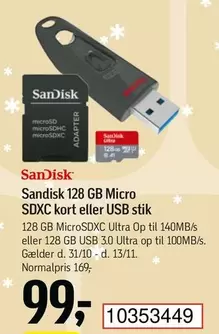Kort - 128 GB Micro SDXC kort eller USB stik