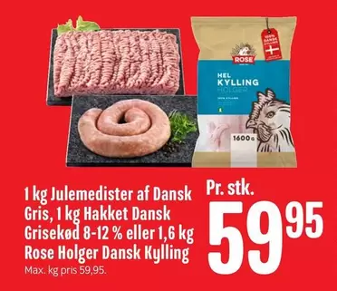 Rose - Julemedister af Dansk Gris, Hakket Dansk Grisekød eller  Holger Dansk Kylling