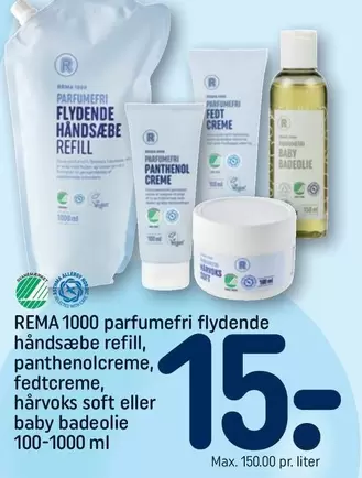 parfumefri flydende håndsæbe refill, panthenolcreme, fedtcreme, hårvoks soft eller baby badeolie
