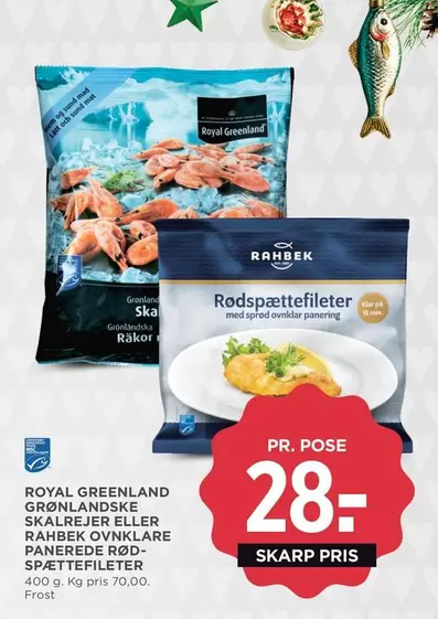 GRØNLANDSKE SKALREJER ELLER OVNKLARE PANEREDE RØD-SPÆTTEFILETER