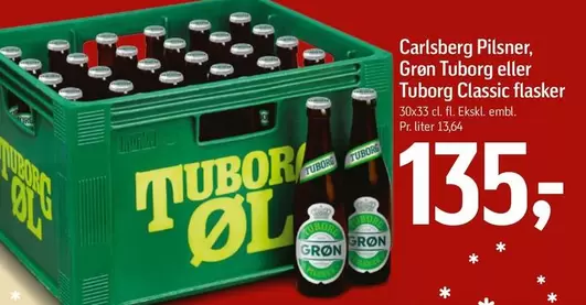 Carlsberg - Pilsner, Grøn Tuborg eller Tuborg Classic flasker