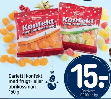konfekt med frugt- eller abrikossmag