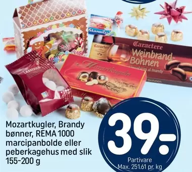 Mozartkugler, Brandy bønner, marcipanbolde eller peberkagehus med slik