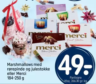Marshmallows med rørepinde og julestokke eller Merci