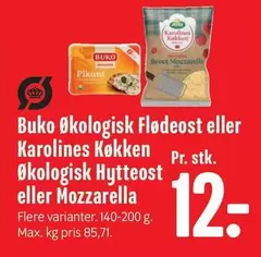 Økologisk Flødeost eller Økologisk Hytteost eller Mozzarella