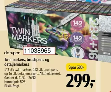 Twinmarkers, brushpens og detaljemarkers