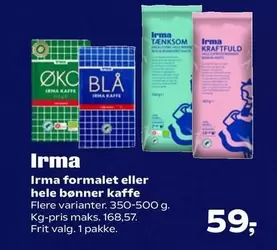 Irma formalet eller hele bønner kaffe
