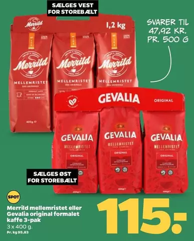 mellemristet eller original formalet kaffe 3-pak