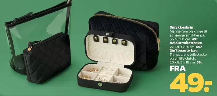 Smykkeskrin, Velour toalettaske, 3iet beauty bag