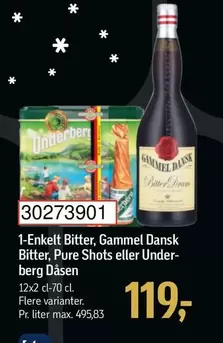 Enkelt Bitter, Gammel Dansk Bitter, Pure Shots eller Underberg Dåsen