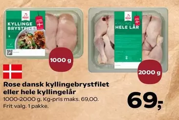 Rose - dansk kyllingebrystfilet eller hele kyllingelår