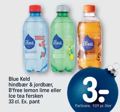 hindbær & jordbær, B'free lemon lime eller Ice tea fersken