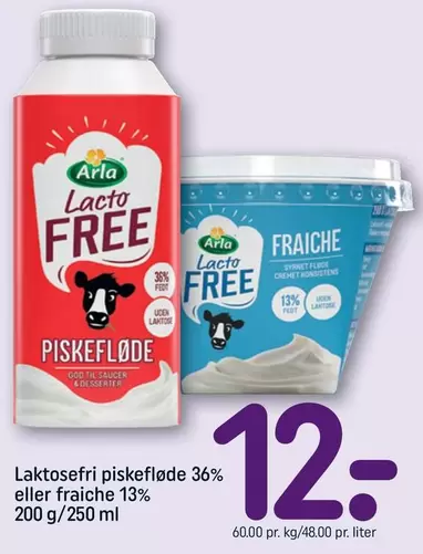 Arla - Laktosefri piskefløde 36% eller fraiche 13%