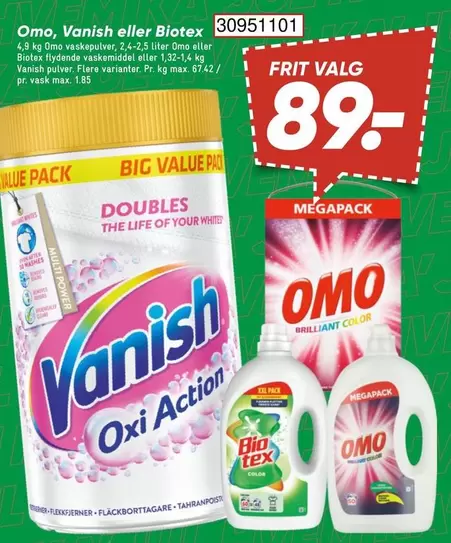 Bio - Omo, Vanish eller tex