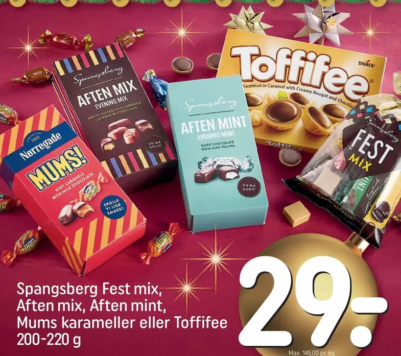Fest mix, Aften mix, Aften mint, Mums karameller eller Toffifee