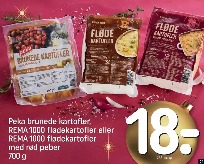 brunede kartofler, flødekartofler eller flødekartofler med rød peber