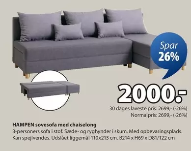 HAMPEN sovesofa med chaiselong