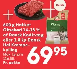 Rose - Hakket Oksekød 14-18% af Dansk Kødkvæg eller Hel Kæmpe-kylling