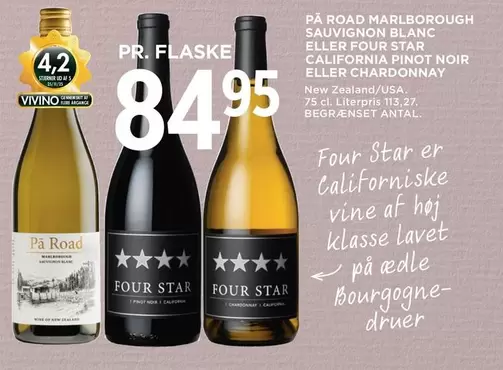SAUVIGNON BLANC ELLER FOUR STAR CALIFORNIA PINOT NOIR ELLER CHARDONNAY