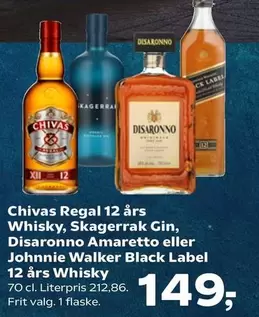 12 års Whisky, Skagerrak Gin, Disaronno Amaretto eller Johnnie Walker Black Label 12 års Whisky