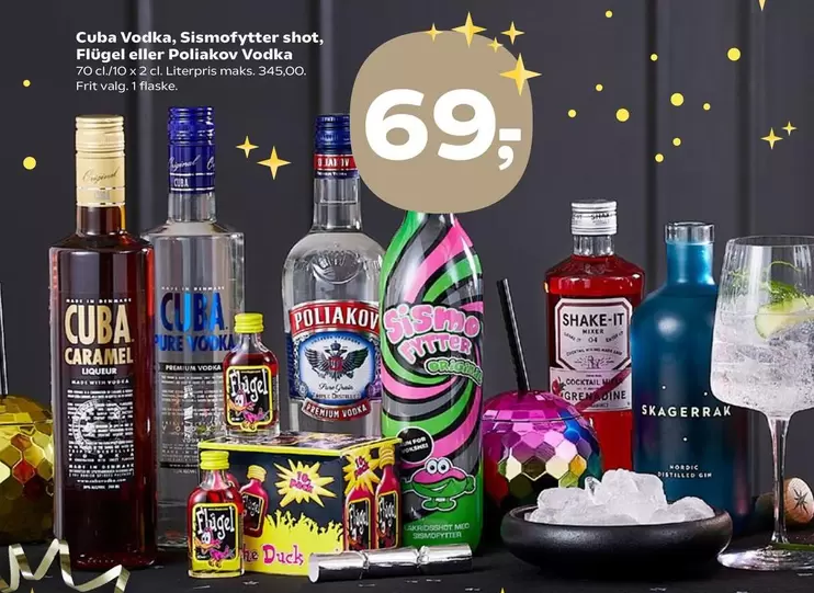 Cuba Vodka, Sismofytter shot, Flügel eller Poliakov Vodka