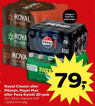 Pepsi - Classic eller Pilsner, Max eller Kondi 20-pak
