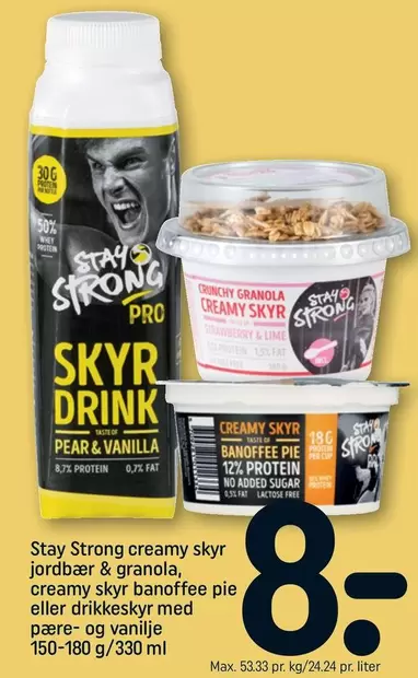 Granola - creamy skyr jordbær & granola, creamy skyr banoffee pie eller drikkeskyr med pære- og vanilje