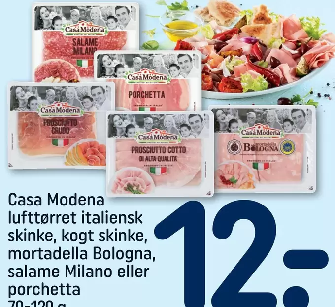lufttørret italiensk skinke, kogt skinke, mortadella Bologna, salame Milano eller porchetta