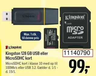 Kort - 128 GB USB eller MicroSDHC kort