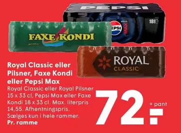 Pepsi - Classic eller Pilsner, Faxe Kondi eller  Max