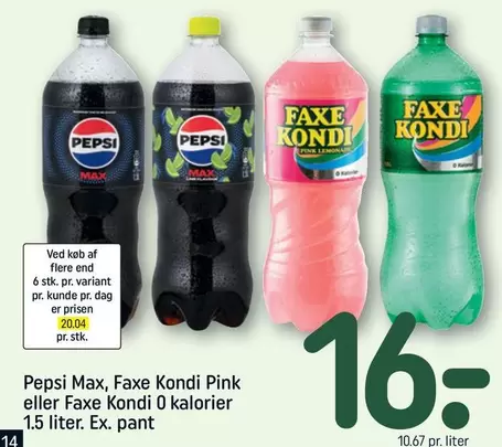 Pepsi - Max, Faxe Kondi Pink eller Faxe Kondi 0 kalorier