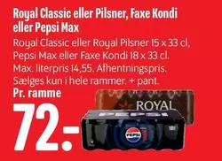 Faxe - Classic eller Pilsner,  Kondi eller Pepsi Max