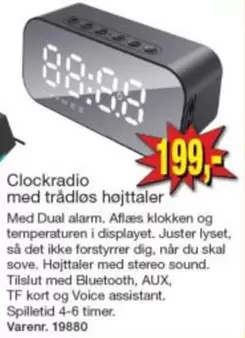 Kort - Clockradio med trådløs højttaler