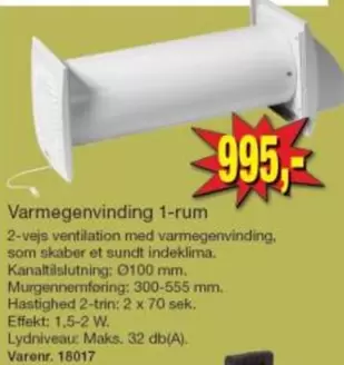 Varmegenvinding 1-rum