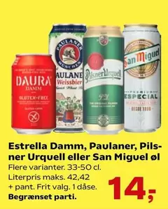 Paulaner, Pilsner Urquell eller San Miguel øl