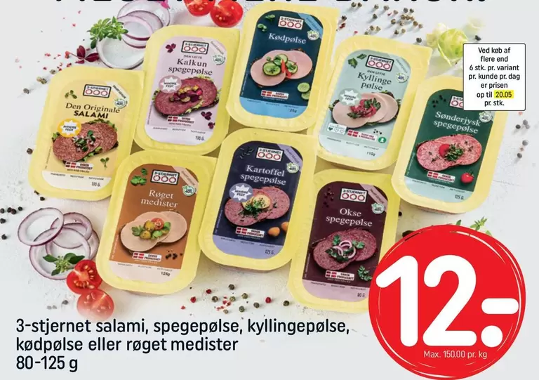 Den - salami, spegepølse, kyllingepølse, kødpølse eller røget medister