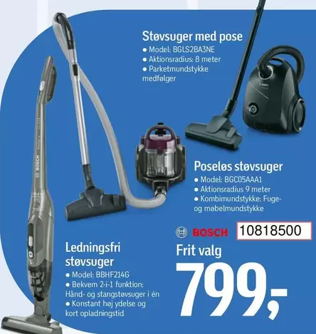 Bosch - Støvsuger med pose, Poseløs støvsuger, Ledningsfri støvsuger