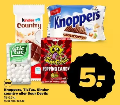 Kinder - Knoppers, TicTac, country eller Sour Devils