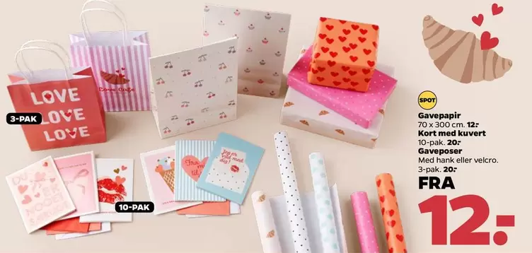 Kort - Gavepapir,  med kuvert, Gaveposer