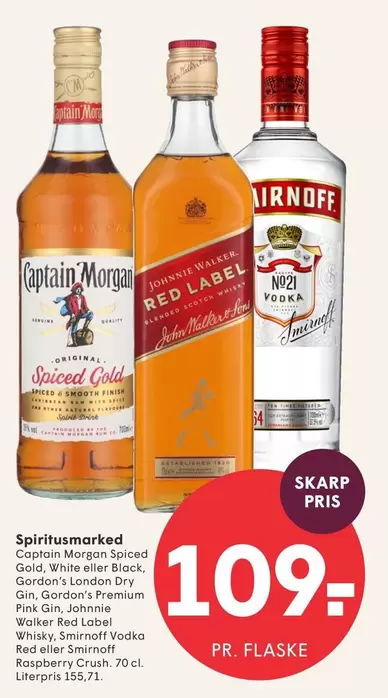 Red - Spiced Gold, White eller Black, London Dry Gin, Premium Pink Gin, Label Whisky, Smirnoff Vodka