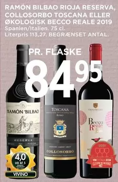 RIOJA RESERVA, COLLOSORBO TOSCANA ELLER ØKOLOGISK BECCO REALE 2019