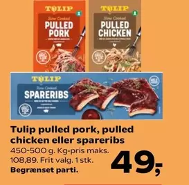 pulled pork, pulled chicken eller spareribs