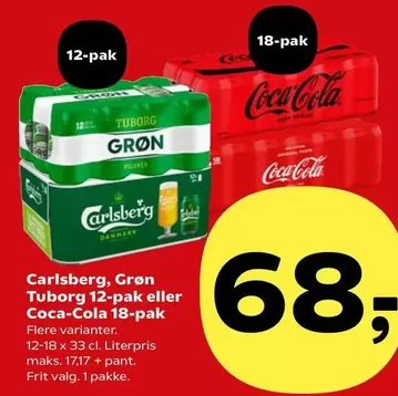 Coca Cola - Grøn Tuborg 12-pak eller Coca-Cola 18-pak