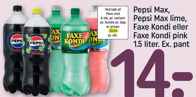 Pepsi -  Max,  Max lime, Faxe Kondi eller Faxe Kondi pink