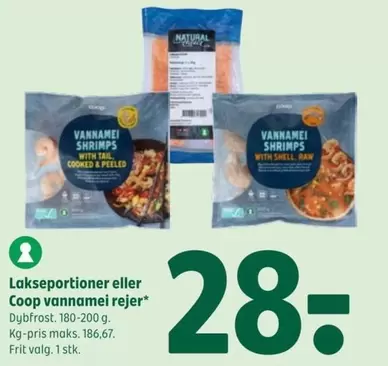 Shell - Lakseportioner eller Coop vannamei rejer*