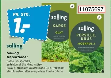 Karse, kruspersille, ærteblomst blanding, radise Saxa 2, pluksalat Australische Gele, frøkenhat storblomstret eller morgenfrue Fiesta Gitana