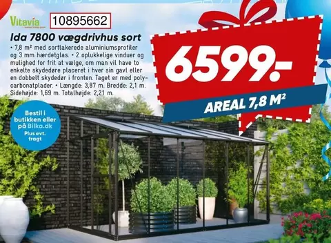 Ida 7800 vægdrivhus sort