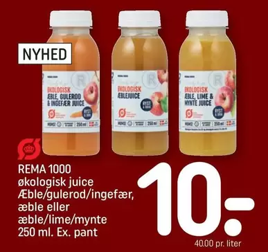 økologisk juice Æble/gulerod/ingefær, æble eller æble/lime/mynte