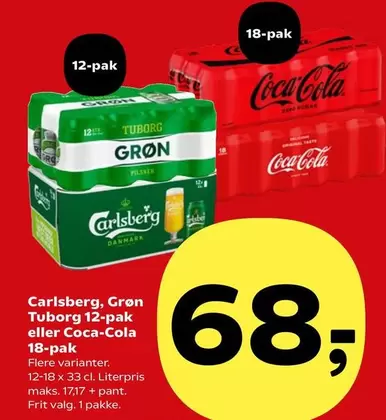 Carlsberg - Grøn Tuborg 12-pak eller Coca-Cola 18-pak