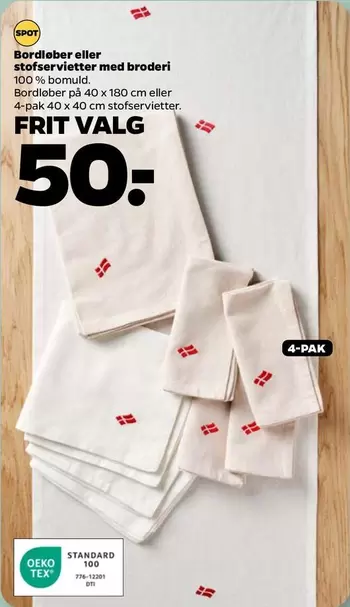 Bordieber eller stofservietter med broderi